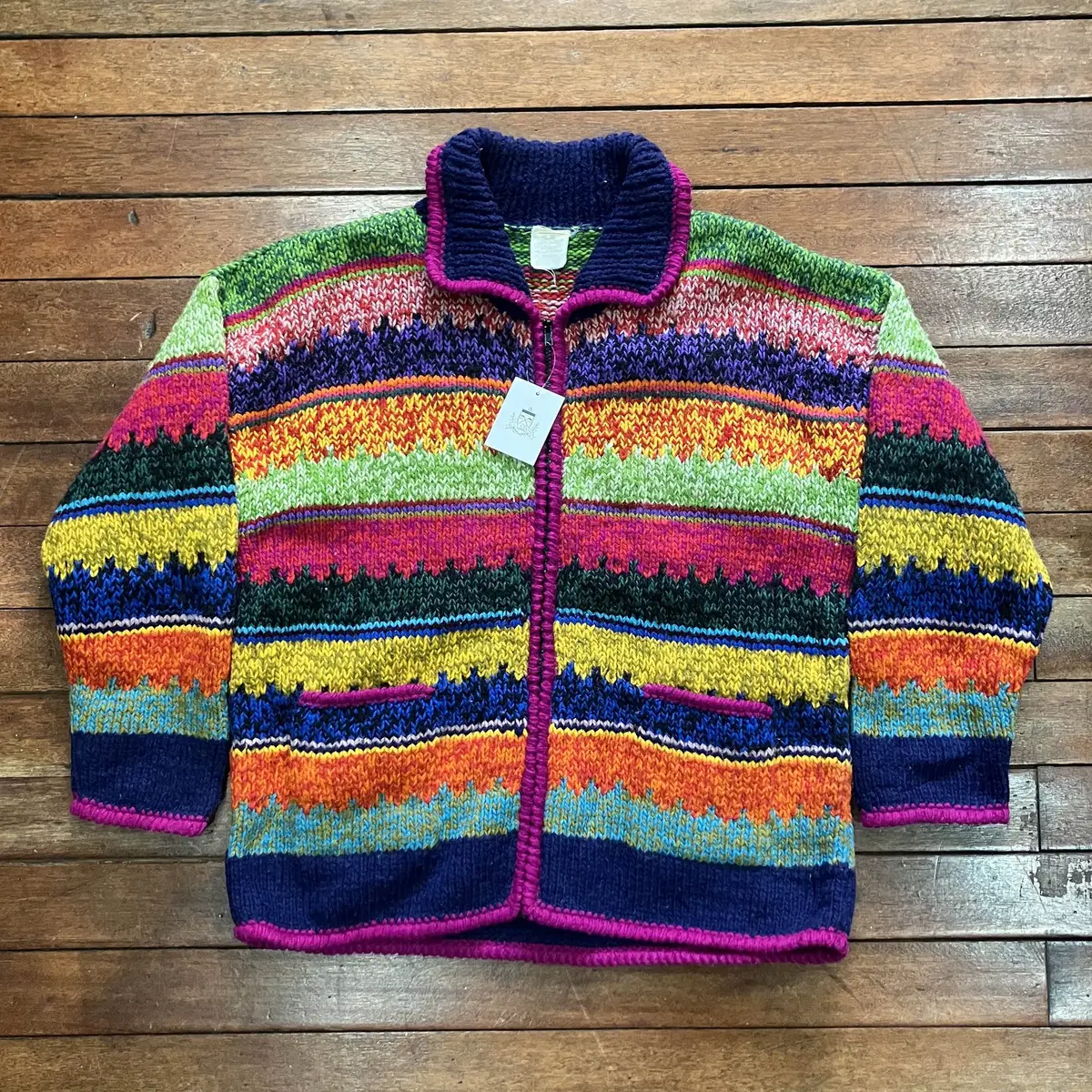 Vintage wool hand-knit zip-up jacket