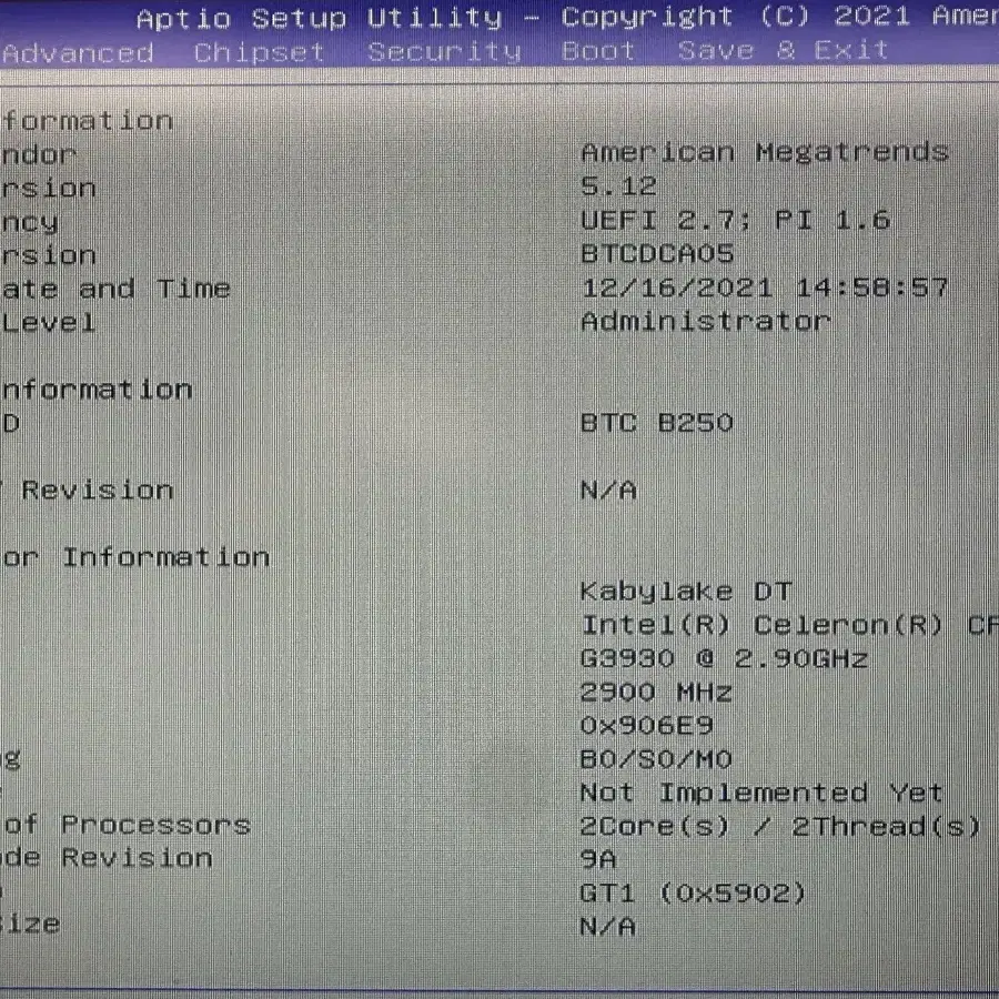 B250 BTC-12P 7세대 채굴용 메인보드 + CPU