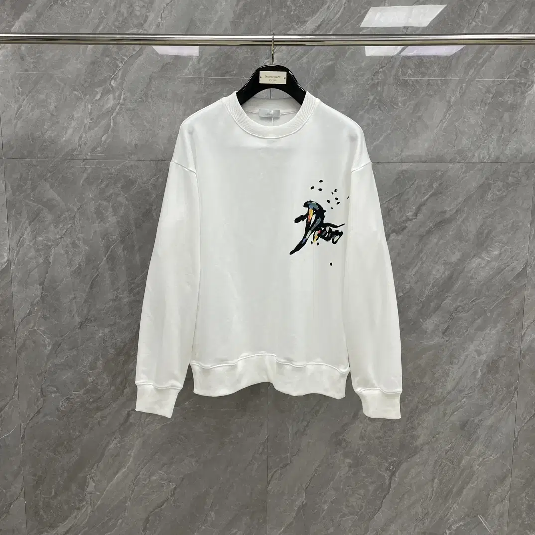 Dior English logo white embroidered brushed knit top for Men