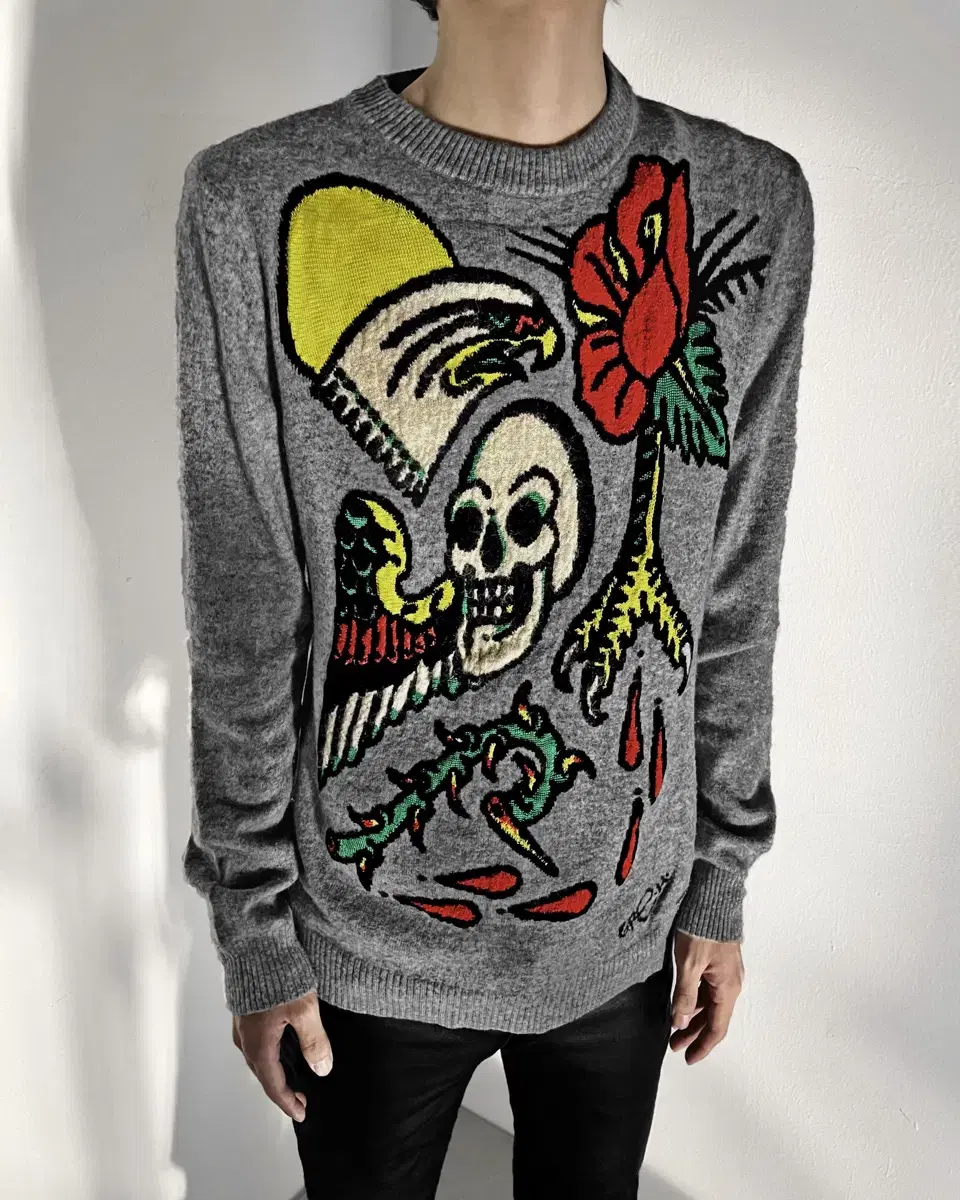 DIESEL Diesel Old School Skull Graphic Mohair Alpaca Wool Knit Sweater