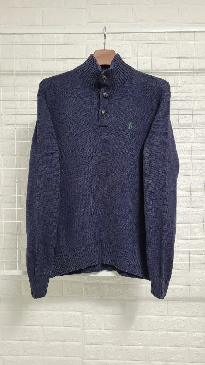 [M]Polo Ralph Lauren NavyXGreenLogo three-button detail cotton kara knitM