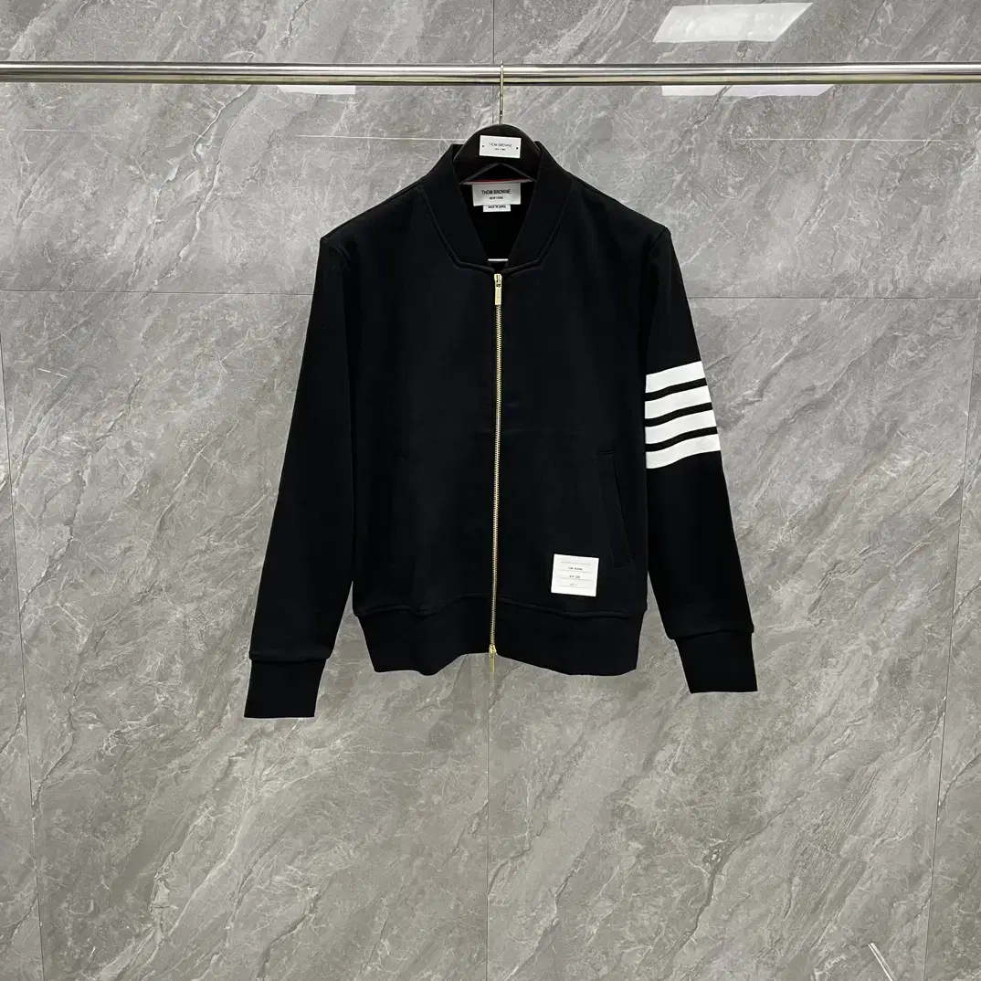 Thom Browne Black Diagonal Arms Loopback Bomber Jacket Coat