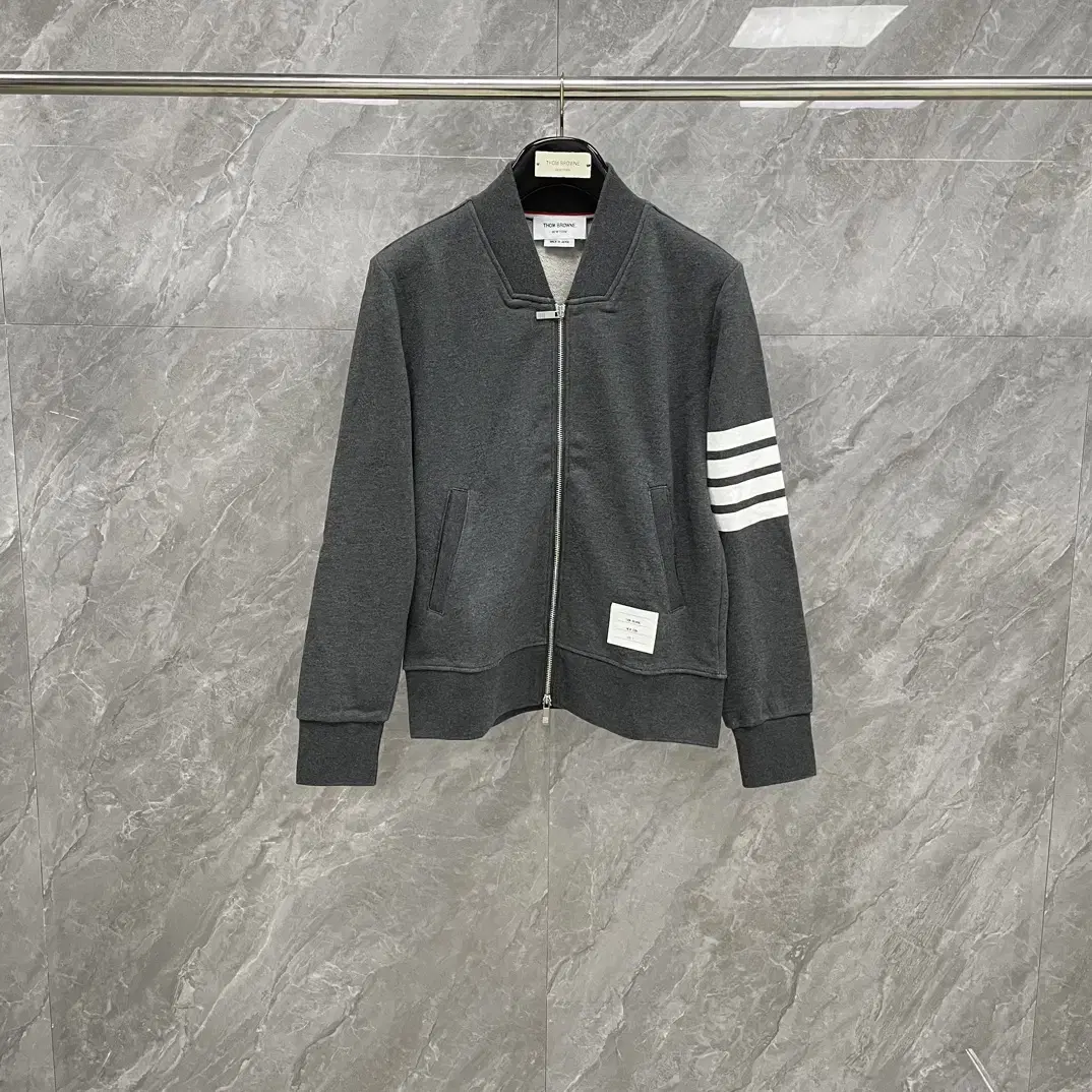 Thom Browne Gray Diagonal Arms Loopback Bomber Jacket Coat