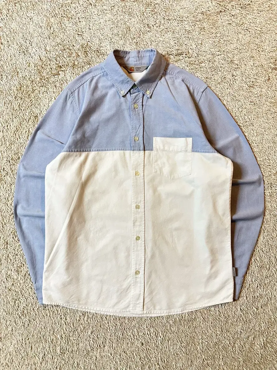 [M] Calhart WIP Anderson One-Pocket Colorblocked Shirt White