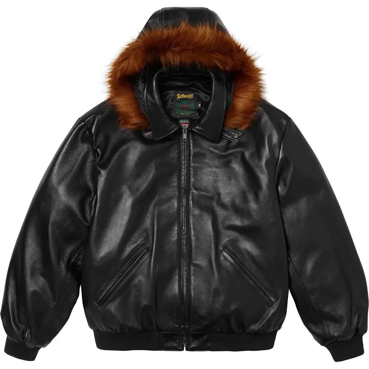 [L] Supreme x Short Hooded Leather Bomber Jacket Black