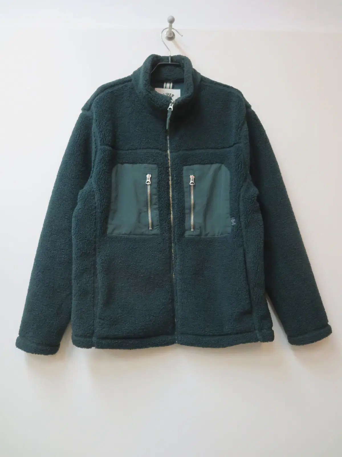 100% Olsen dark green poggy fleece hooded jumper jacket