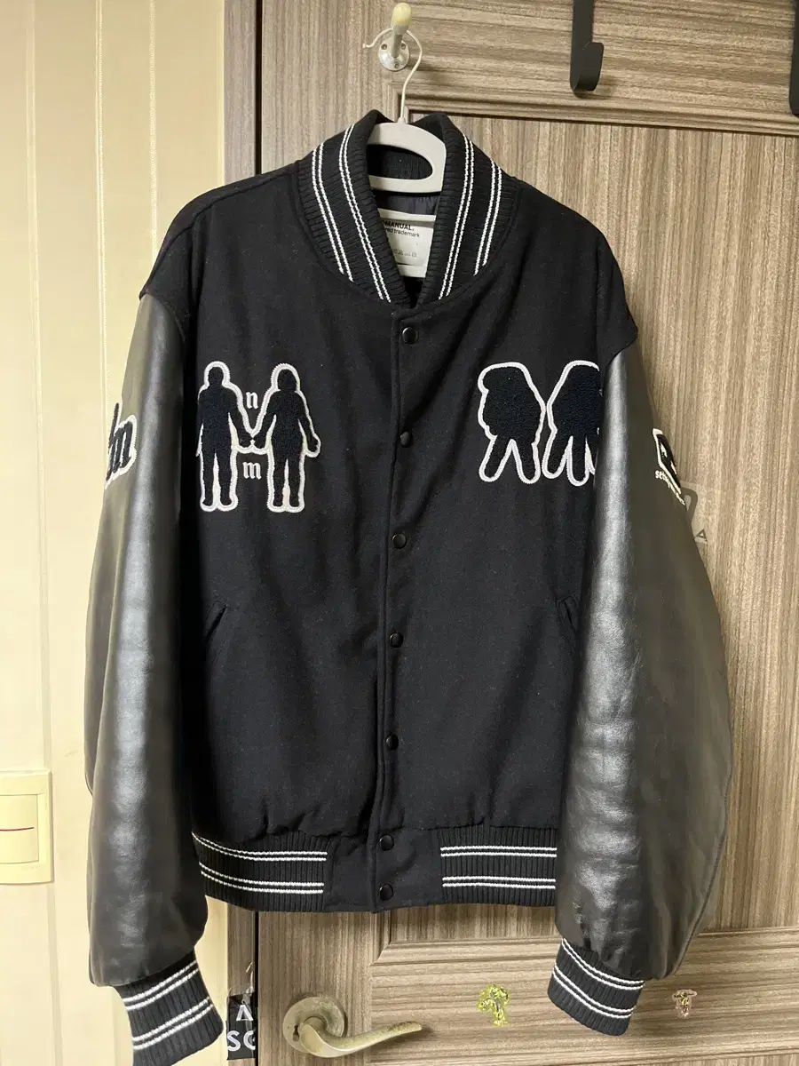 [L] No Manual Leather Varsity Jacket