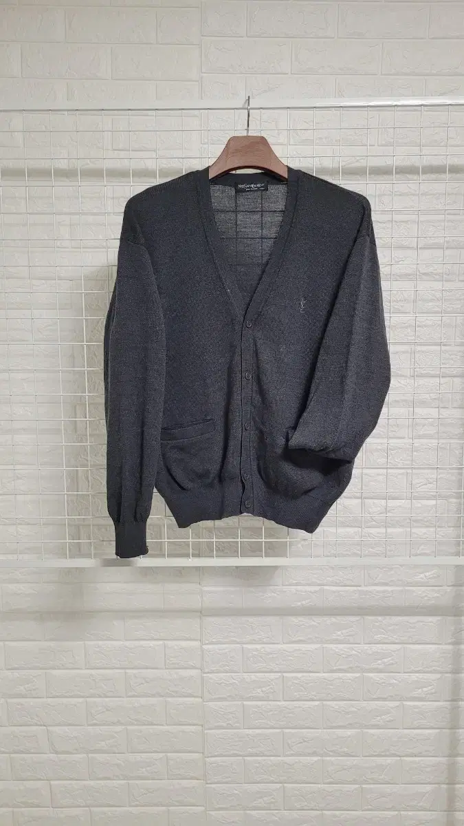 [L]YSLLaurent vintage charcoal gray five-button detail cardigan100% cotton