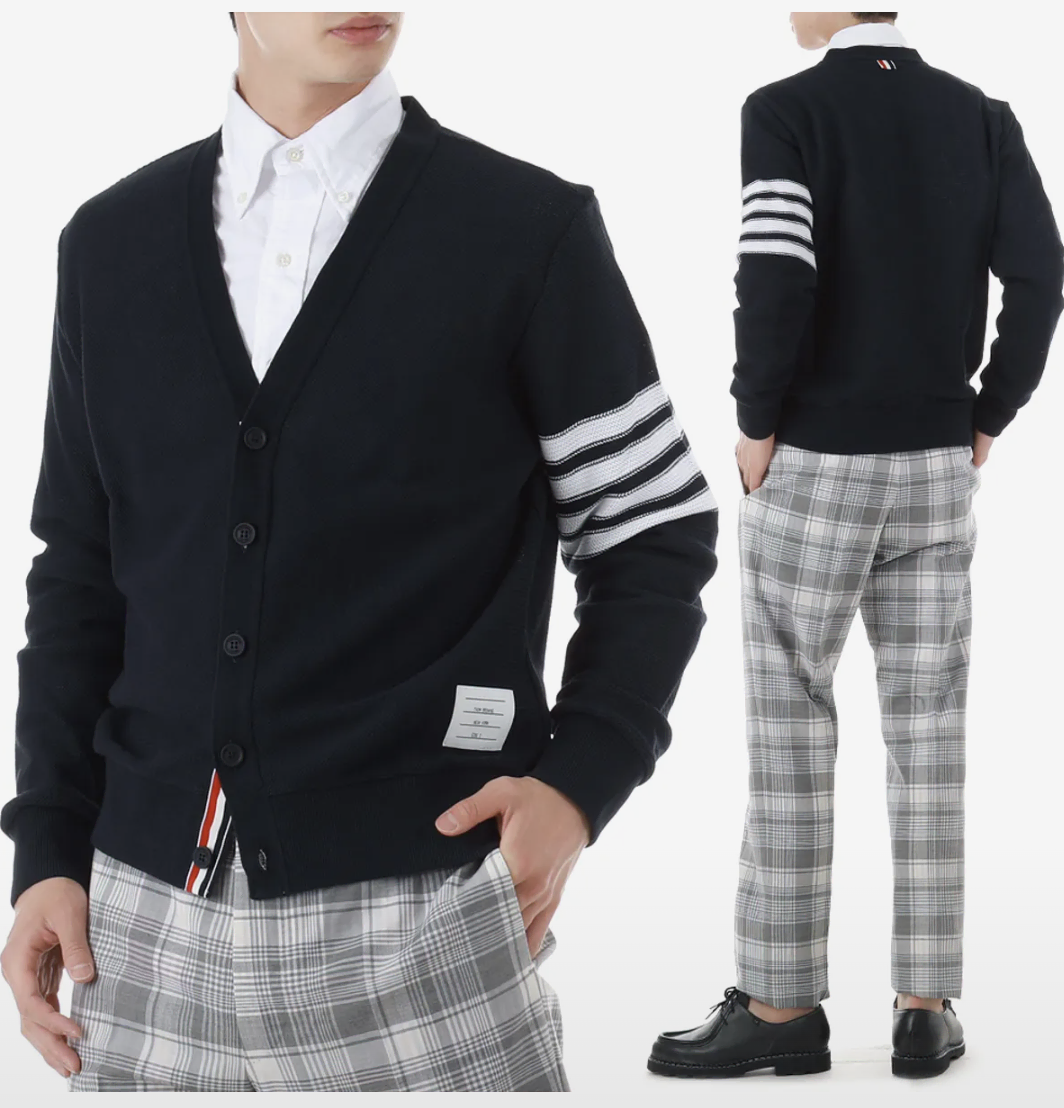 Thom Browne Raschel Diagonal Stitch Cardigan in Navy, Size 4