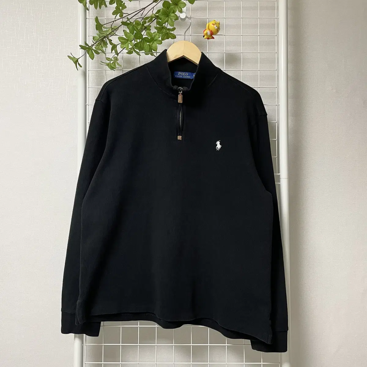 Polo White Pony Half Zip Up Knit Black WK-0080