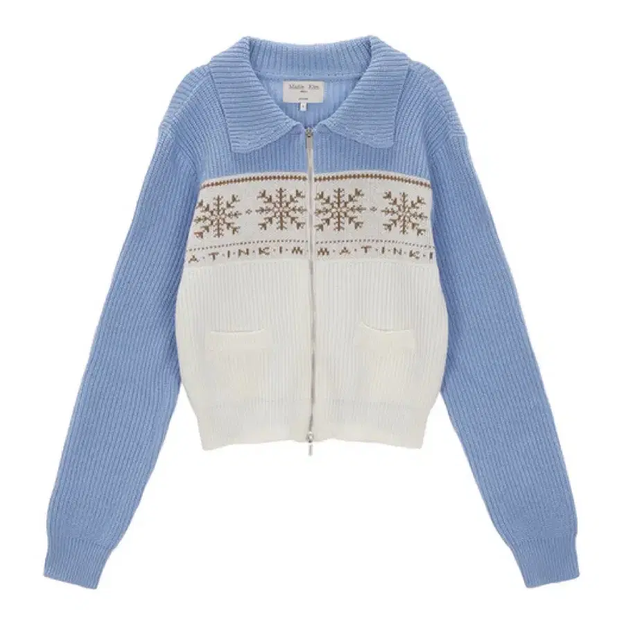 마뗑킴 니트 집업 SNOWFLAKE KNIT ZIP UP IN BLUE