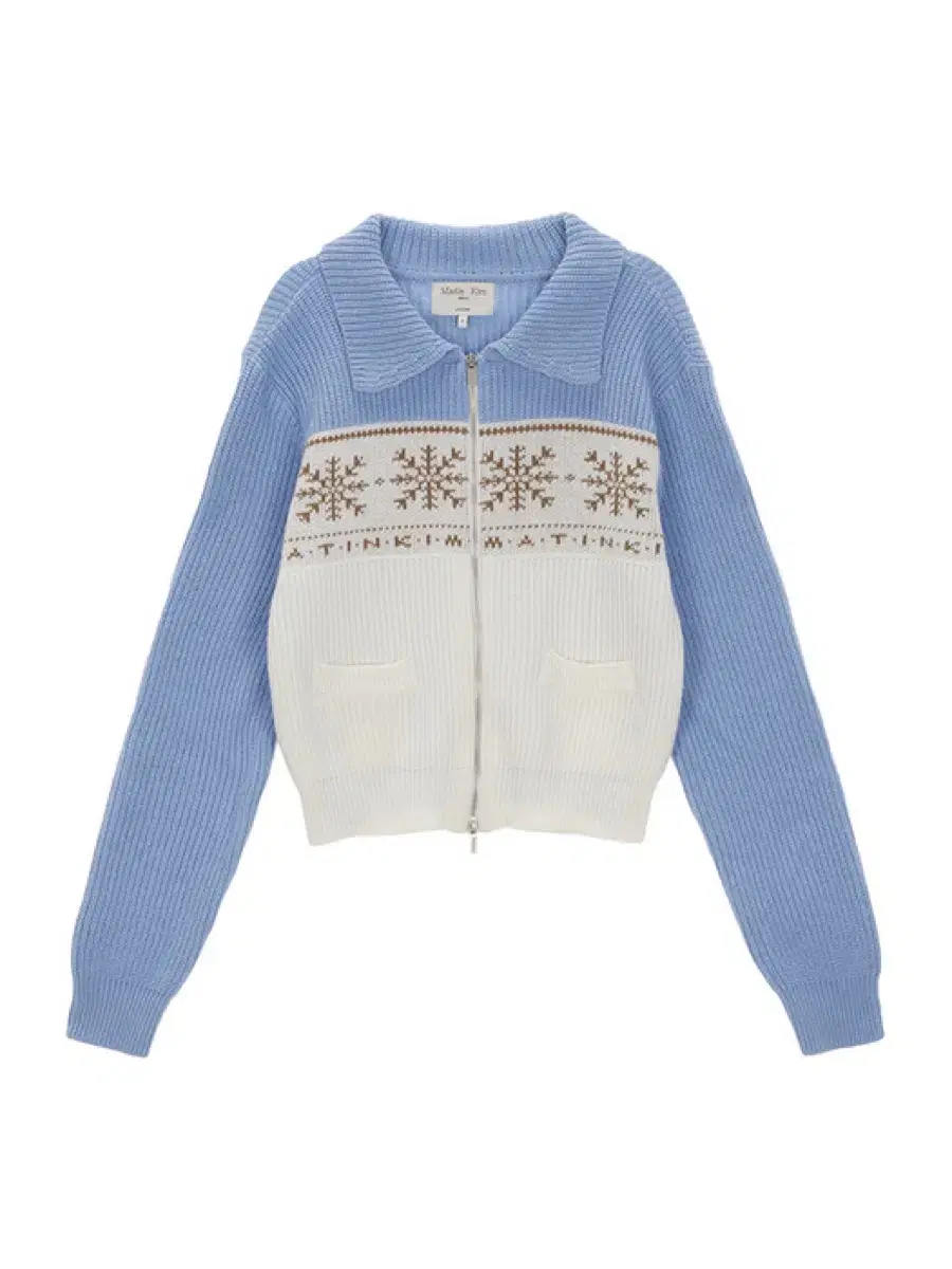 마뗑킴 니트 집업 SNOWFLAKE KNIT ZIP UP IN BLUE