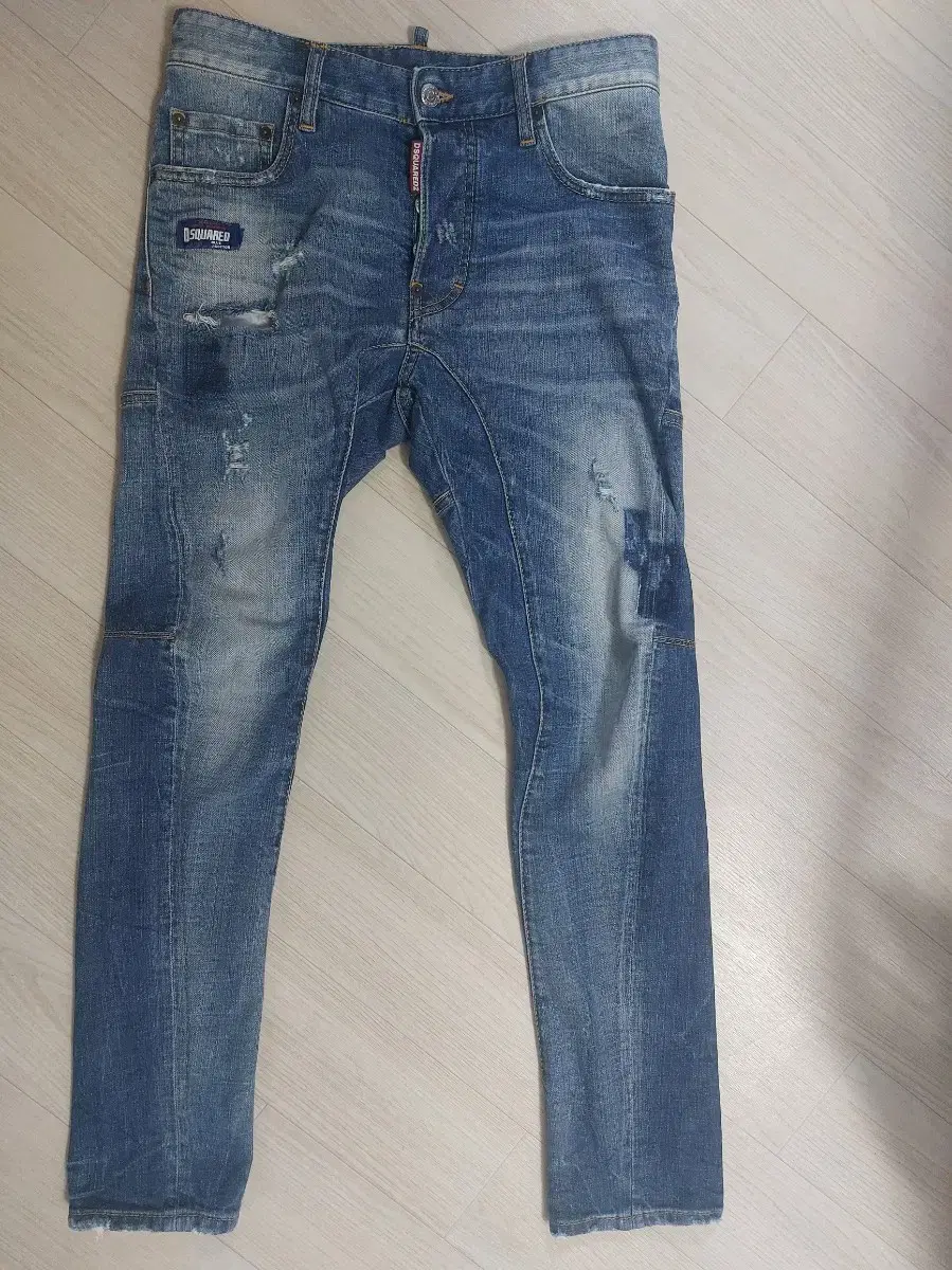 Distressed 2 Biker Bloo Denim Pants