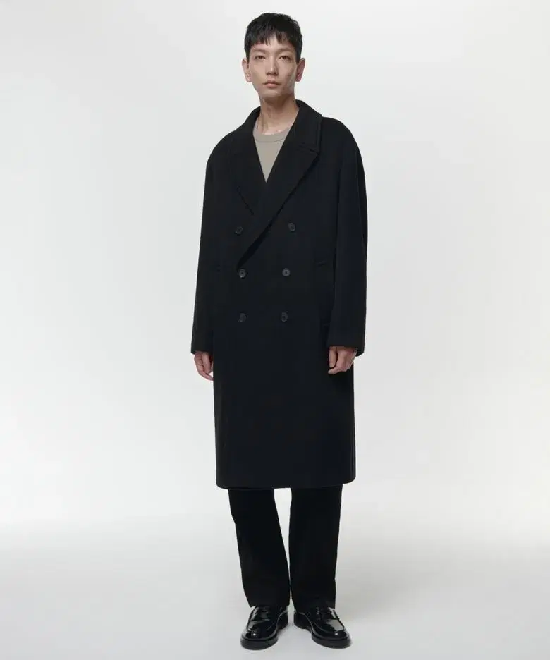 Gentleman's Cashmere Blend Oversized Double Coat [Black] XL