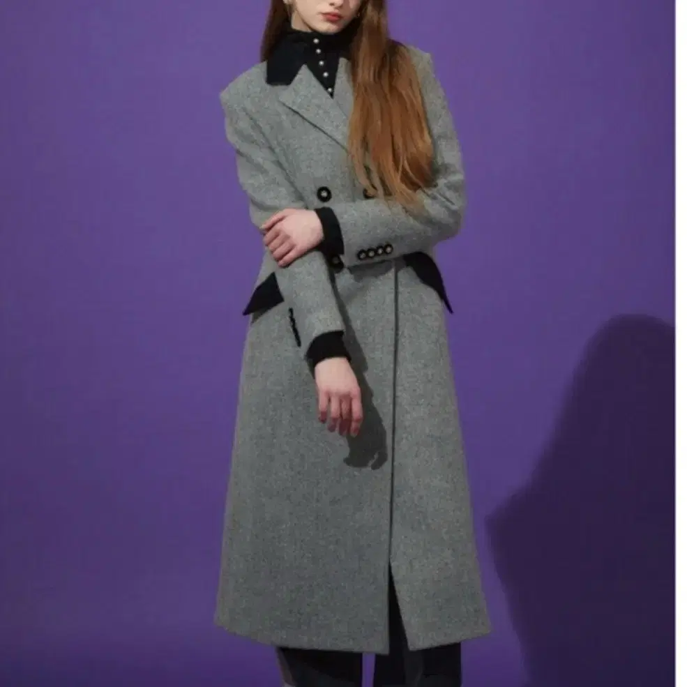 쟈니헤잇재즈 BLOCK DOUBLE COAT - GREY