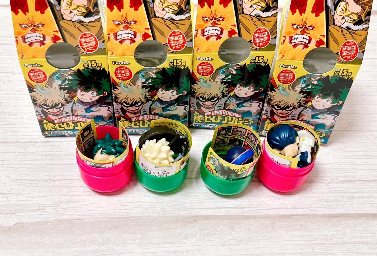 Hiroaka Choco Eggs 4 varieties Midoriya, Bakugo, Iida, and Jiro in bulk