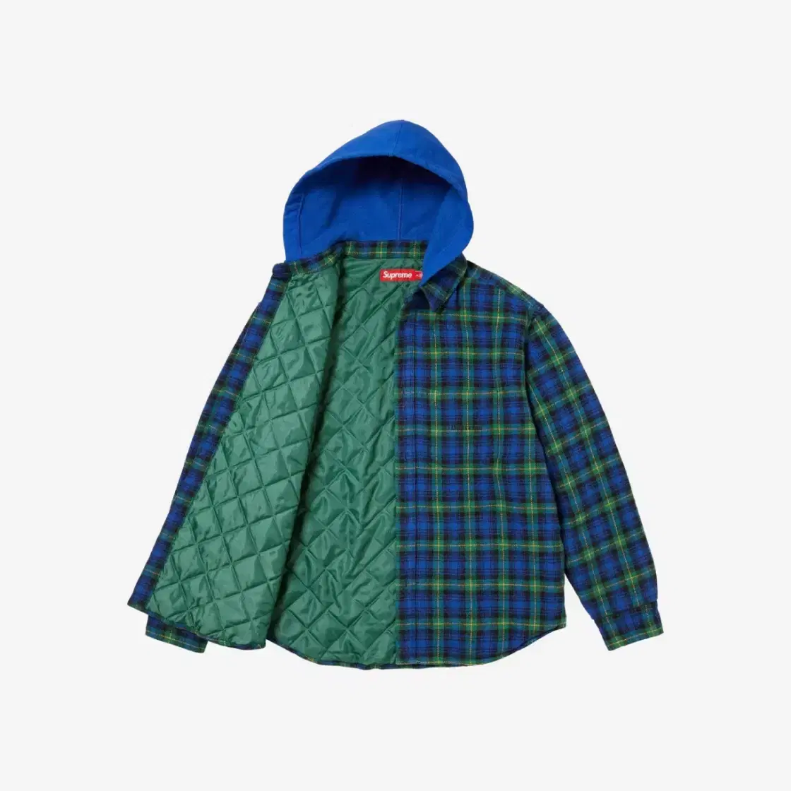 Same Day Shipping) Genuine L Supreme Tartan Flannel Hoodie bloo 23FW Hoodie