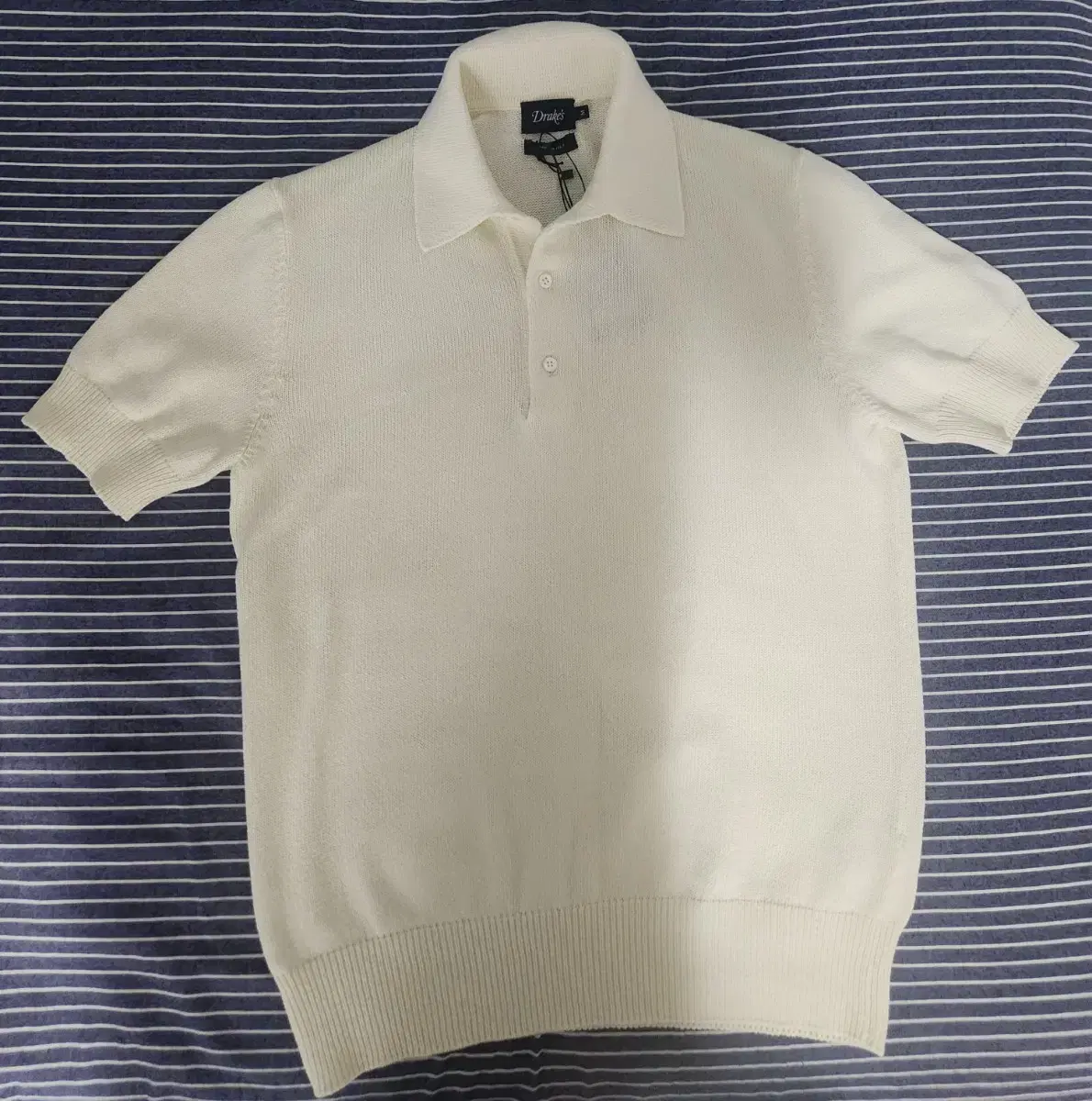 Drexel Ecru Knitted Crepe Cotton Polo