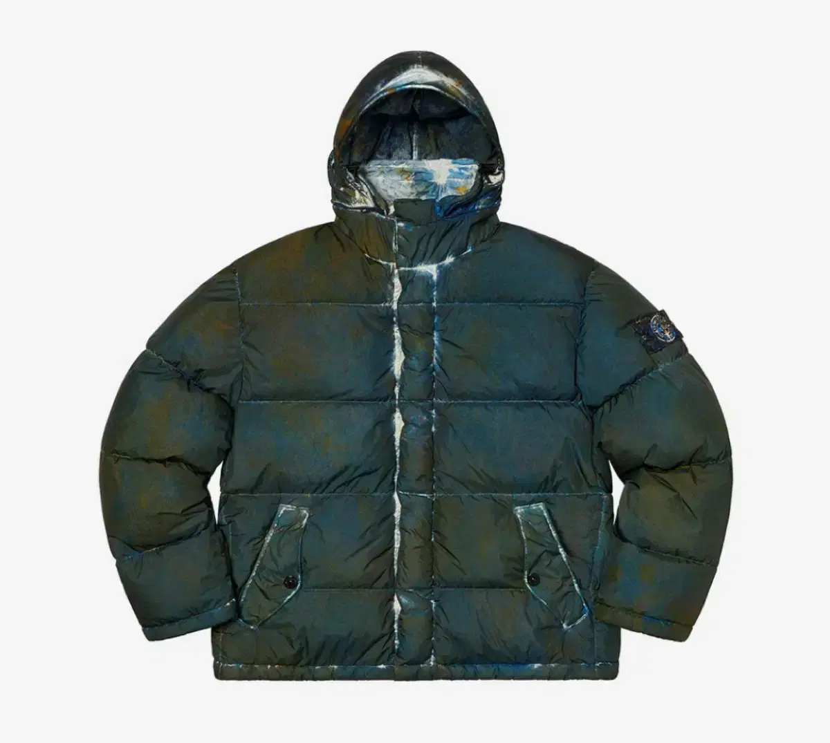 Supreme x Stone Island Painted Camo Crinkle Down Jacket Dark Teal - 2