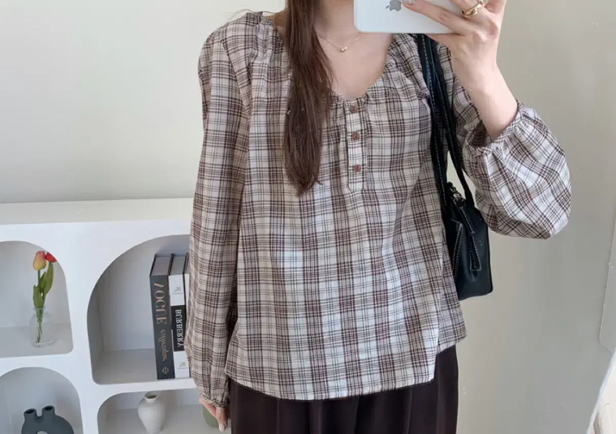 Lea Round Check Blouse 1015Market Zigzag Abby Gaeul Look Vintage