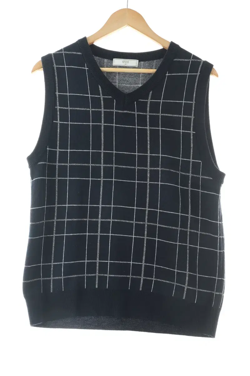 (L) BrandVintage Knit Vest Black Check Amekaji-10686