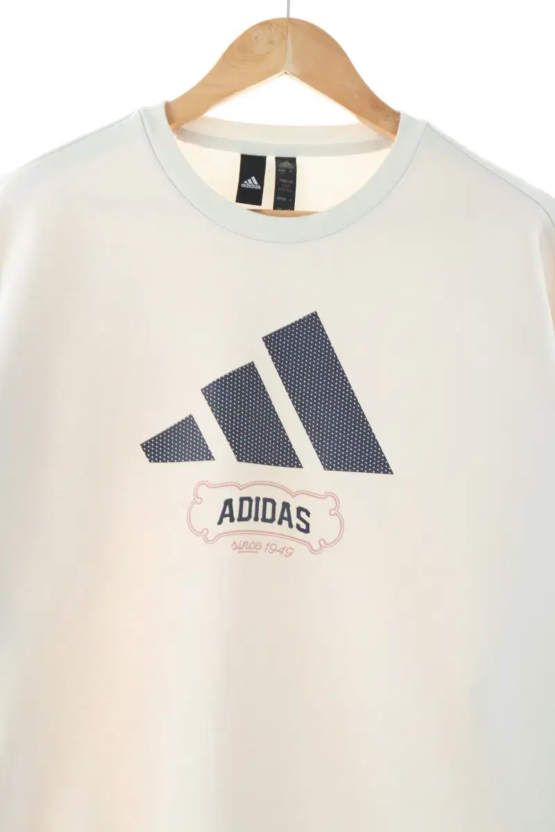 (L) Adidas Man Man T-Shirt White Big Logo Loose Fit - 1069F