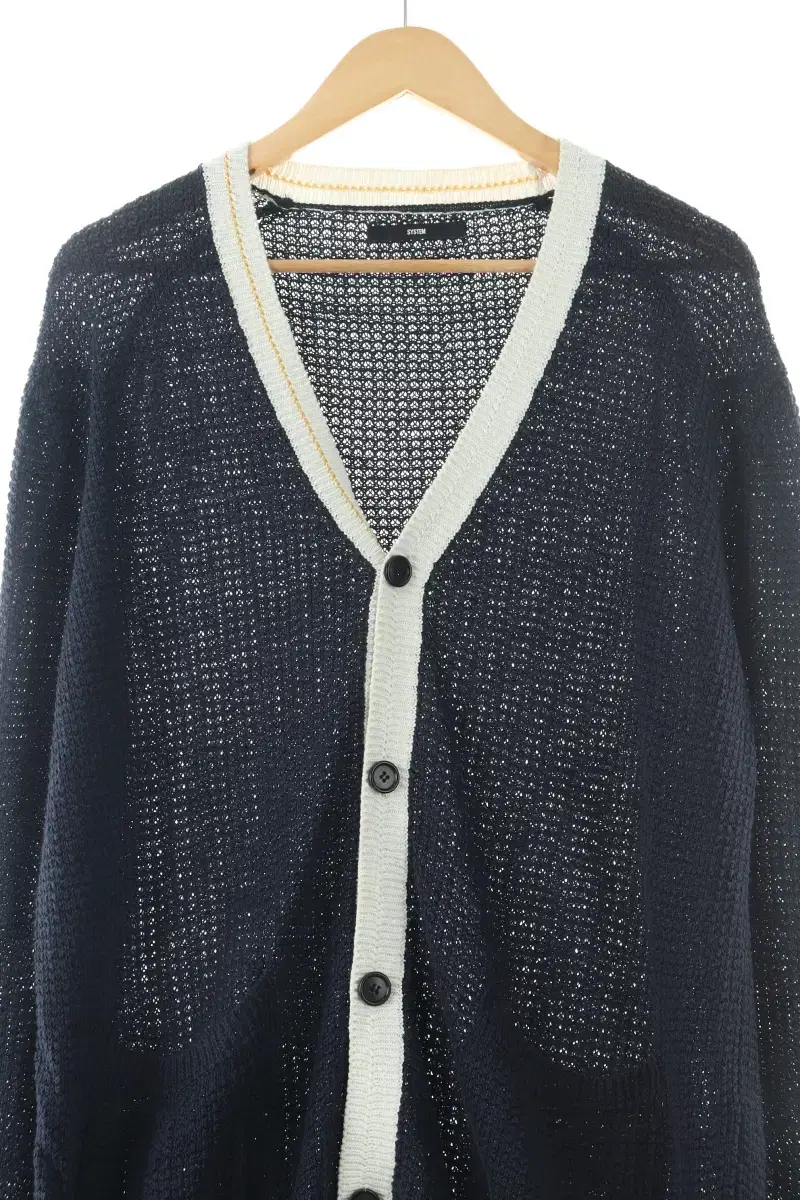 (L) System Knit Zip-Up Navy Linen Mara Cardigan - 105E3