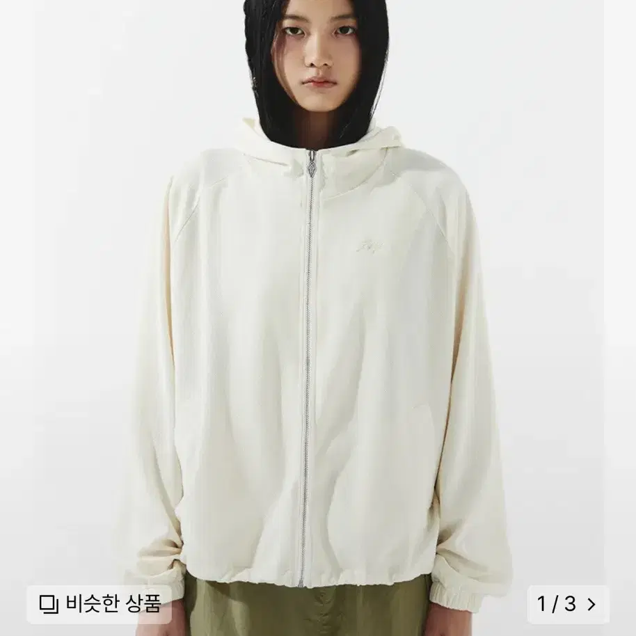 엘이이와이 Leey RHINESTONE HOODIE ZIP-UP IVOR