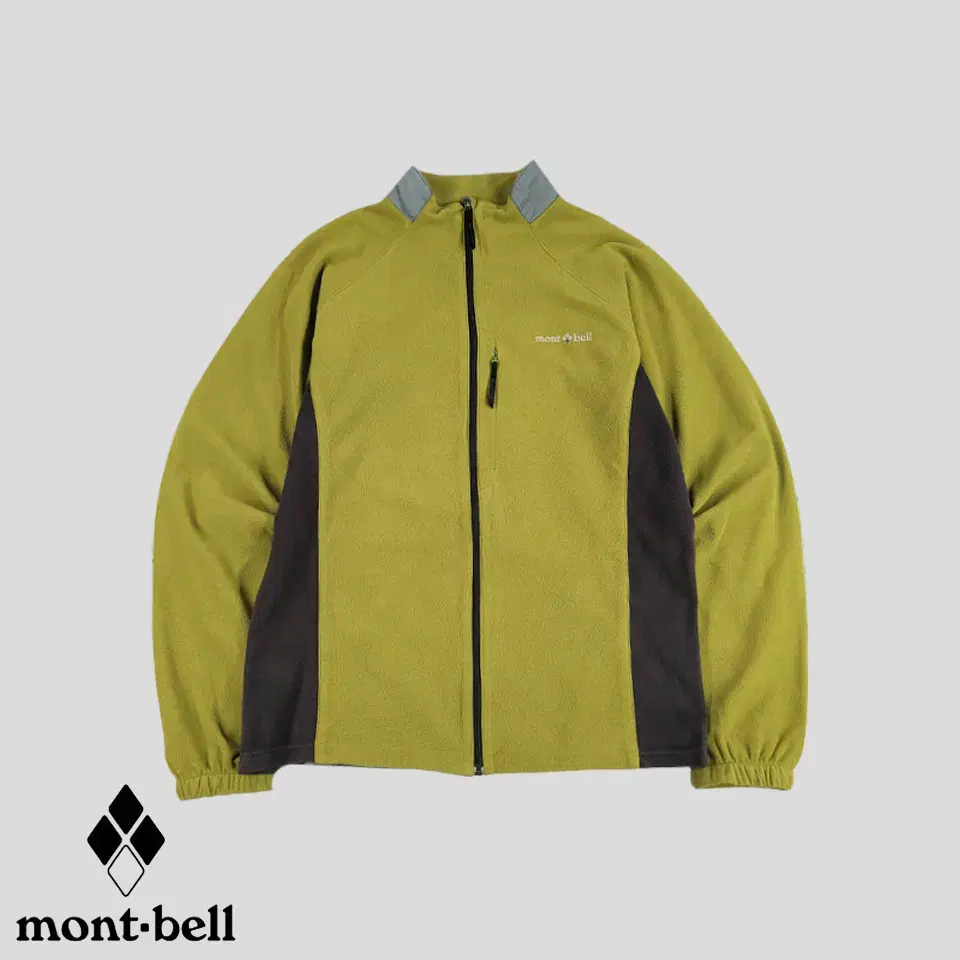 Montblanc JP green chartreuse and charcoal colorblocked embroidered chest pocket clima fleece