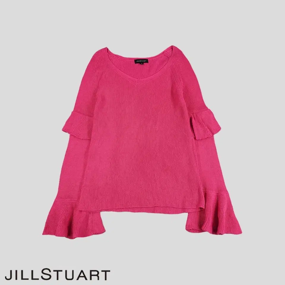 Jill Stuart Pink Flared Cotton100 Knit Wide V-Neck Knit WOMAN