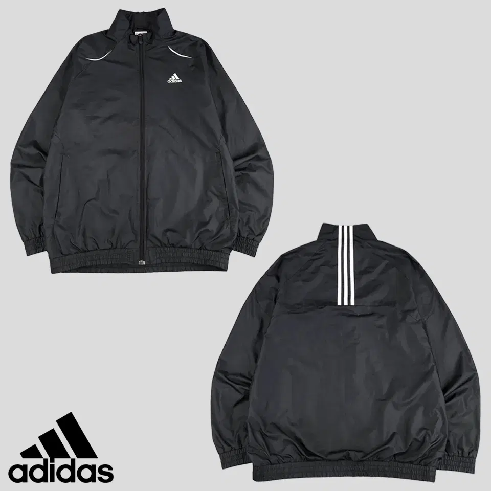 Adidas Black White Three Stripes Printed Logo Poly Woven High Neck Windbreaker L