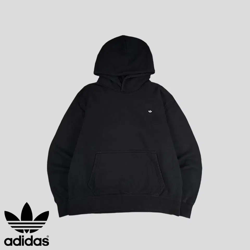 Adidas Pigment Black Mini Firebird Patch Logo Heavy Cotton Sweatshirt Hoodie