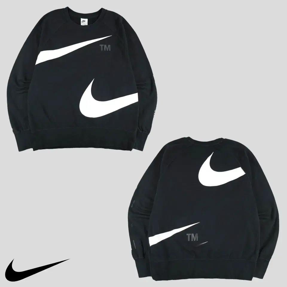 Nike Pigment Black White Big Swoosh Printed Embroidered Reglan Cotton Blend Sweatshirt