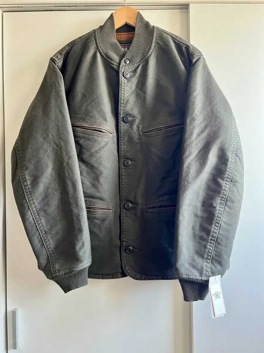 [M] RRL Leather Trimmed Cotton Bomber Jacket