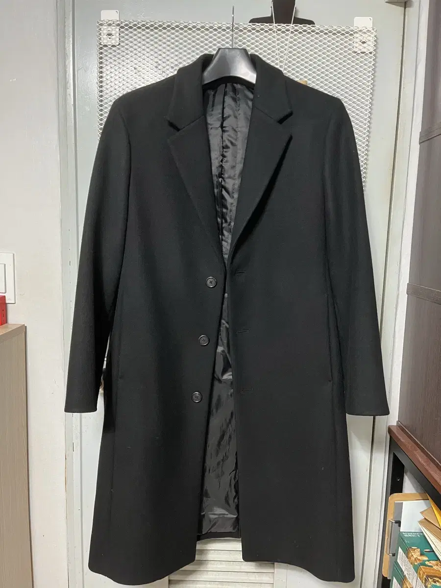 (100) 247 Series Wool Cashmere Black Single Coat Semi Over (L)