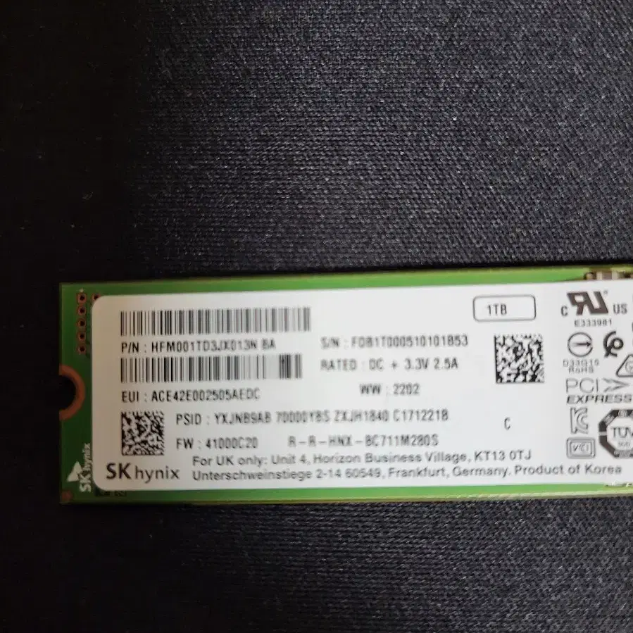 컴퓨터 저장장치 하이닉스 NVME SSD BC711 1TB