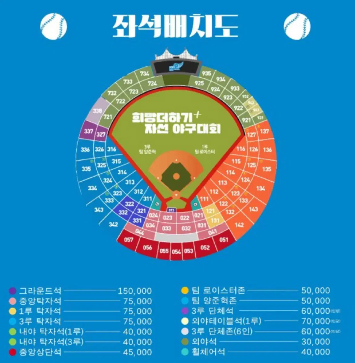 자선야구 중앙테이블석 2연석