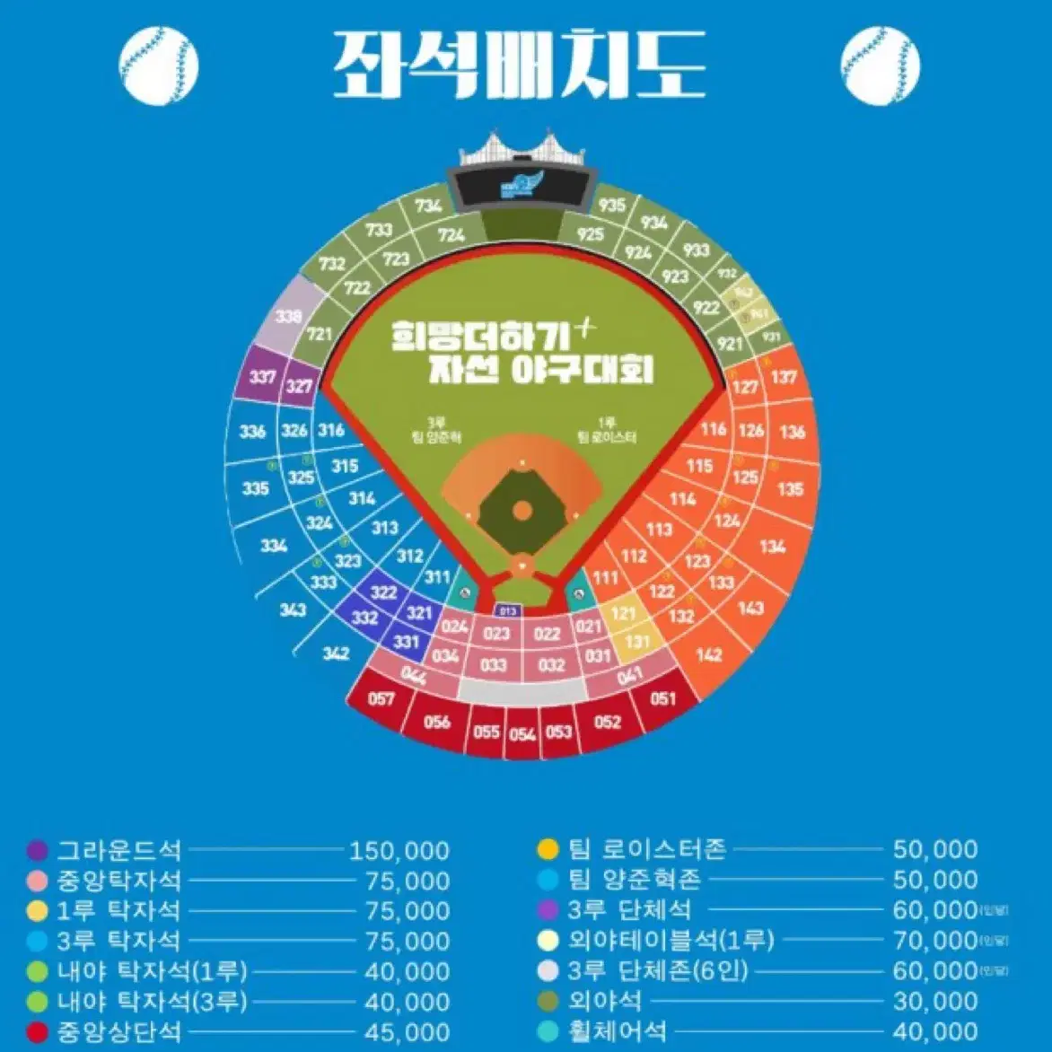 [원가이하] 자선야구 중앙테이블석 2연석