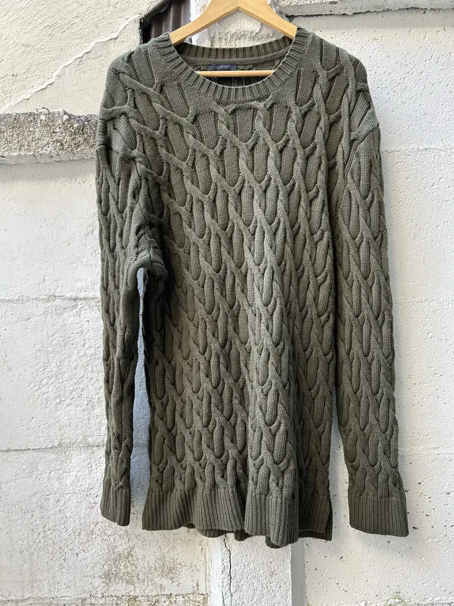 Jil Stuart New York Khaki Color Vintage Cable Woven Wool Knit 105SI