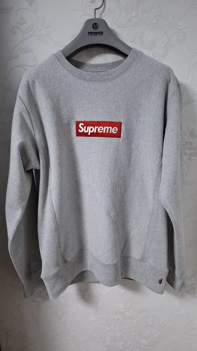 (Genuine) Supreme Red Color Boxy Logo Brushed Crew Neck Sweatshirt L(105)