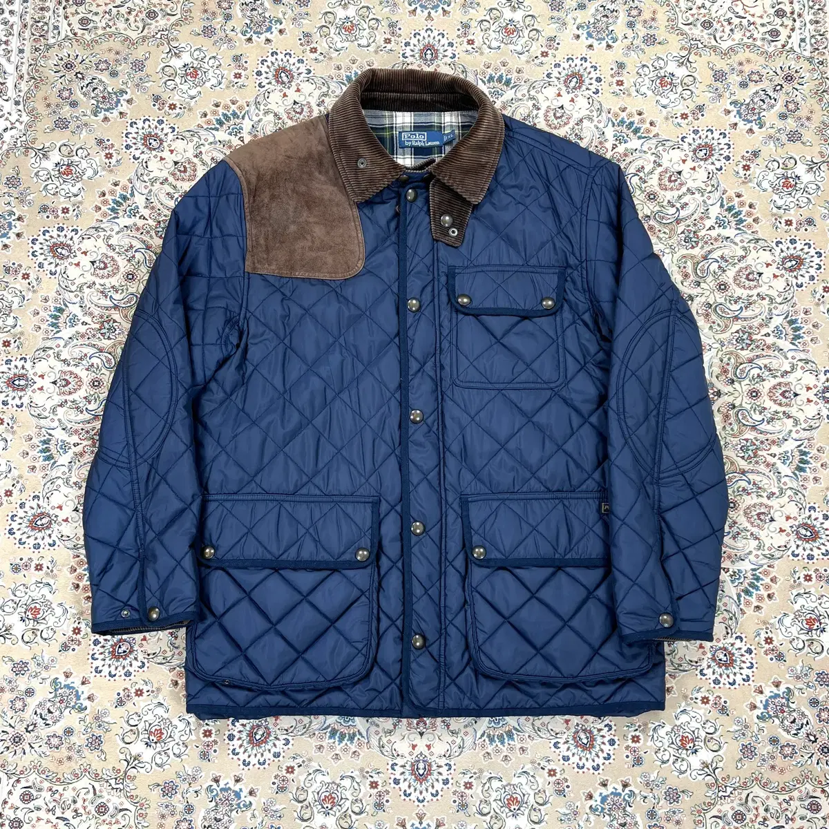 [B+ grade, XL] Polo Ralph Lauren Navy Brown Corduroy Kara Campton Quilted Jacket Coat