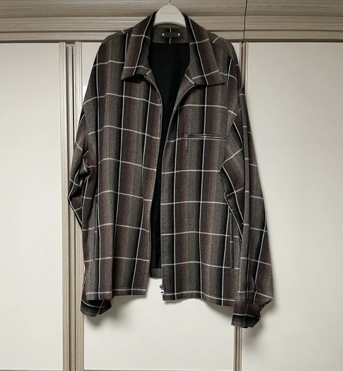 [3] Minedenim Wool.ry checked Harrington jacket in brown