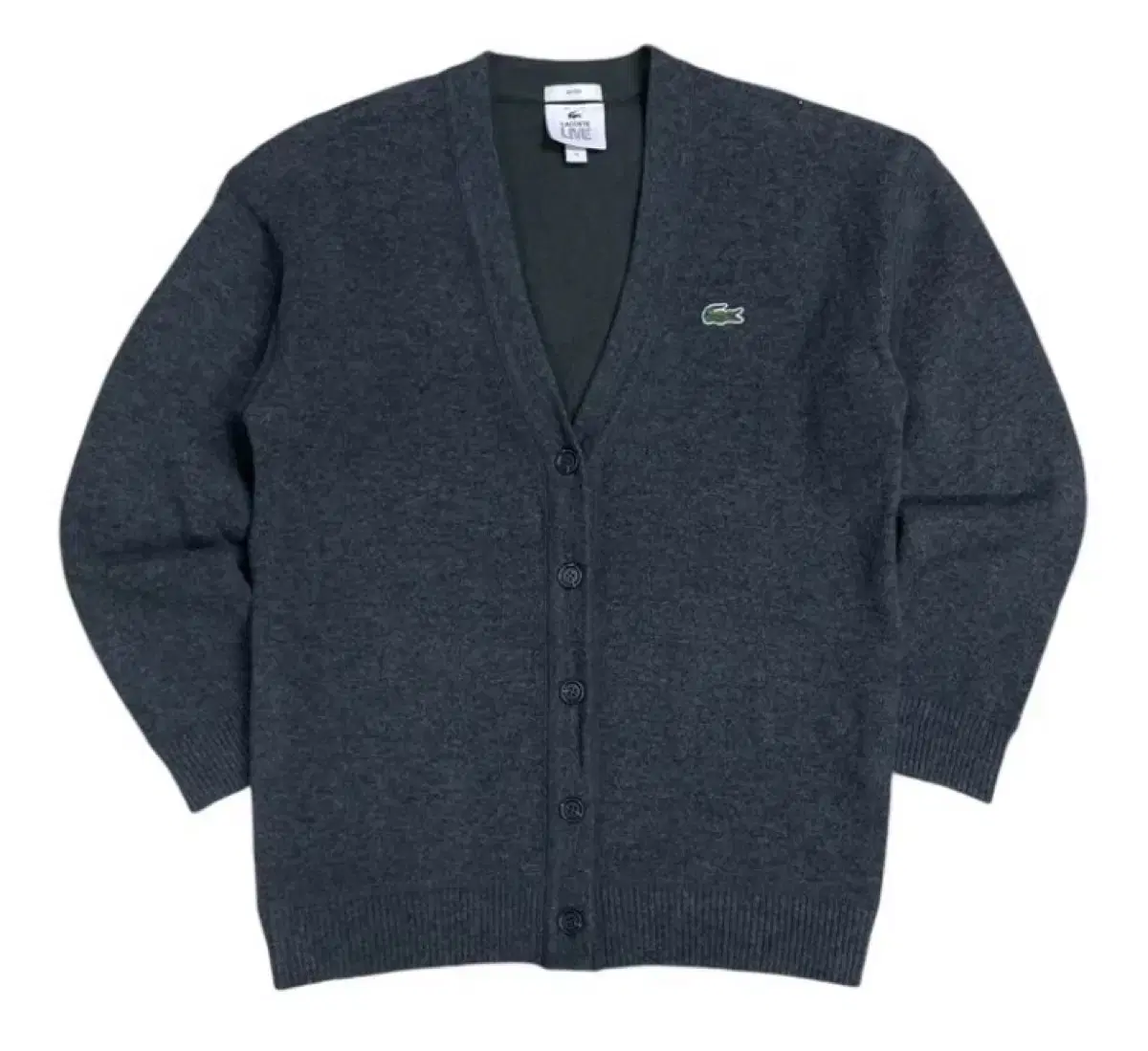 Lacoste Basic V-Neck Wool Cardigan in Charcoal Gray