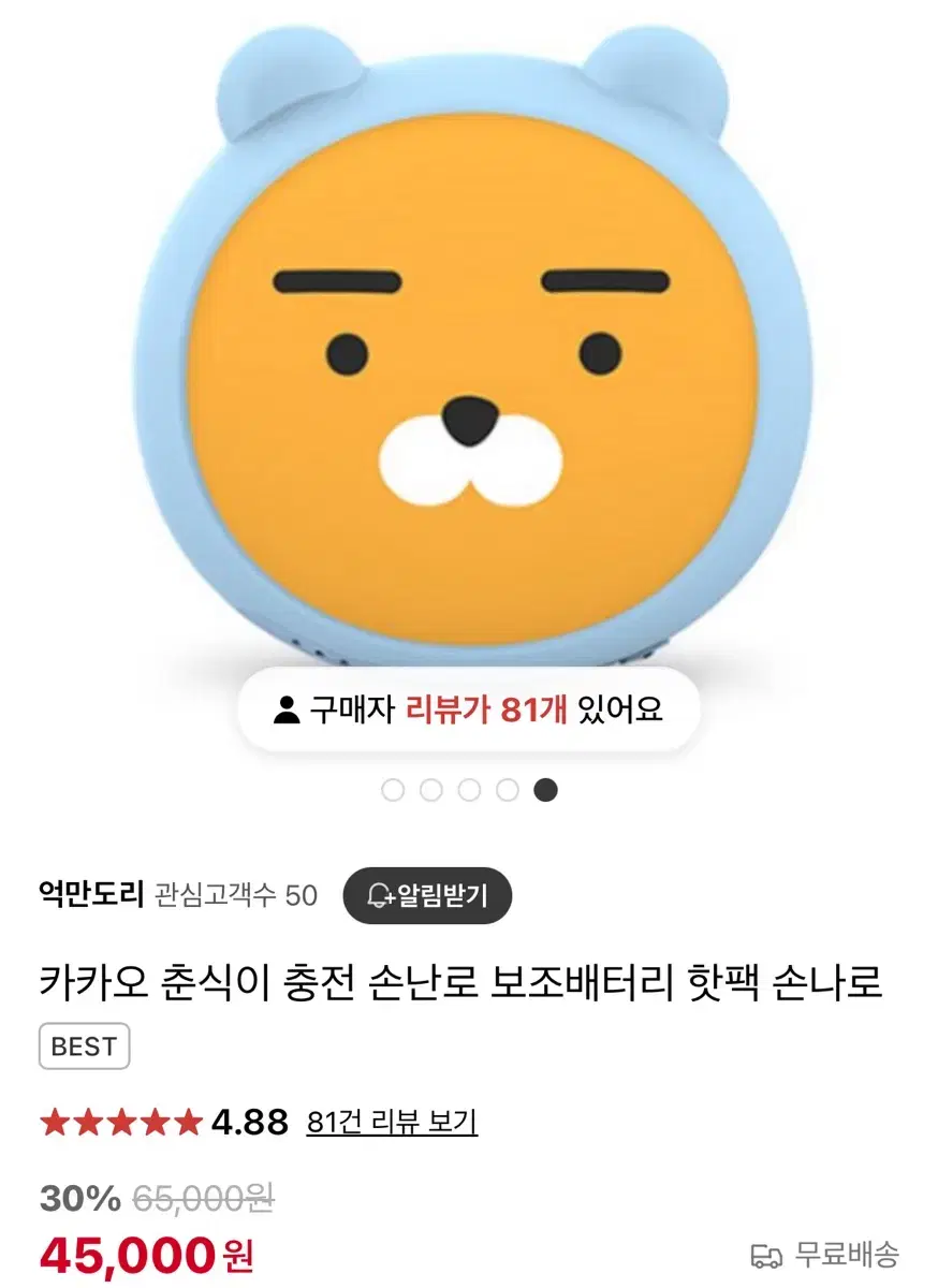 라이언 충전 손난로 보조배터리