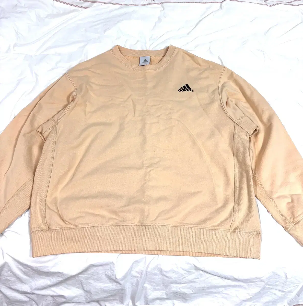 XL Adidas Long Sleeve Sweatshirt Ivory Beige Relaxed Oversized Crewneck