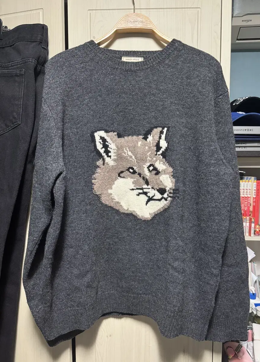 [XL] Maison Kitsune Big Foxhead Knit Dark Gray