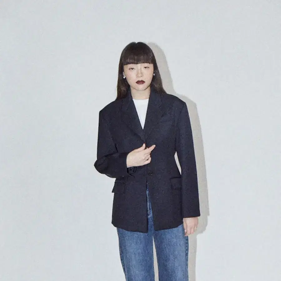 디애퍼처 50s lady wool jacket navy(택,단추O)