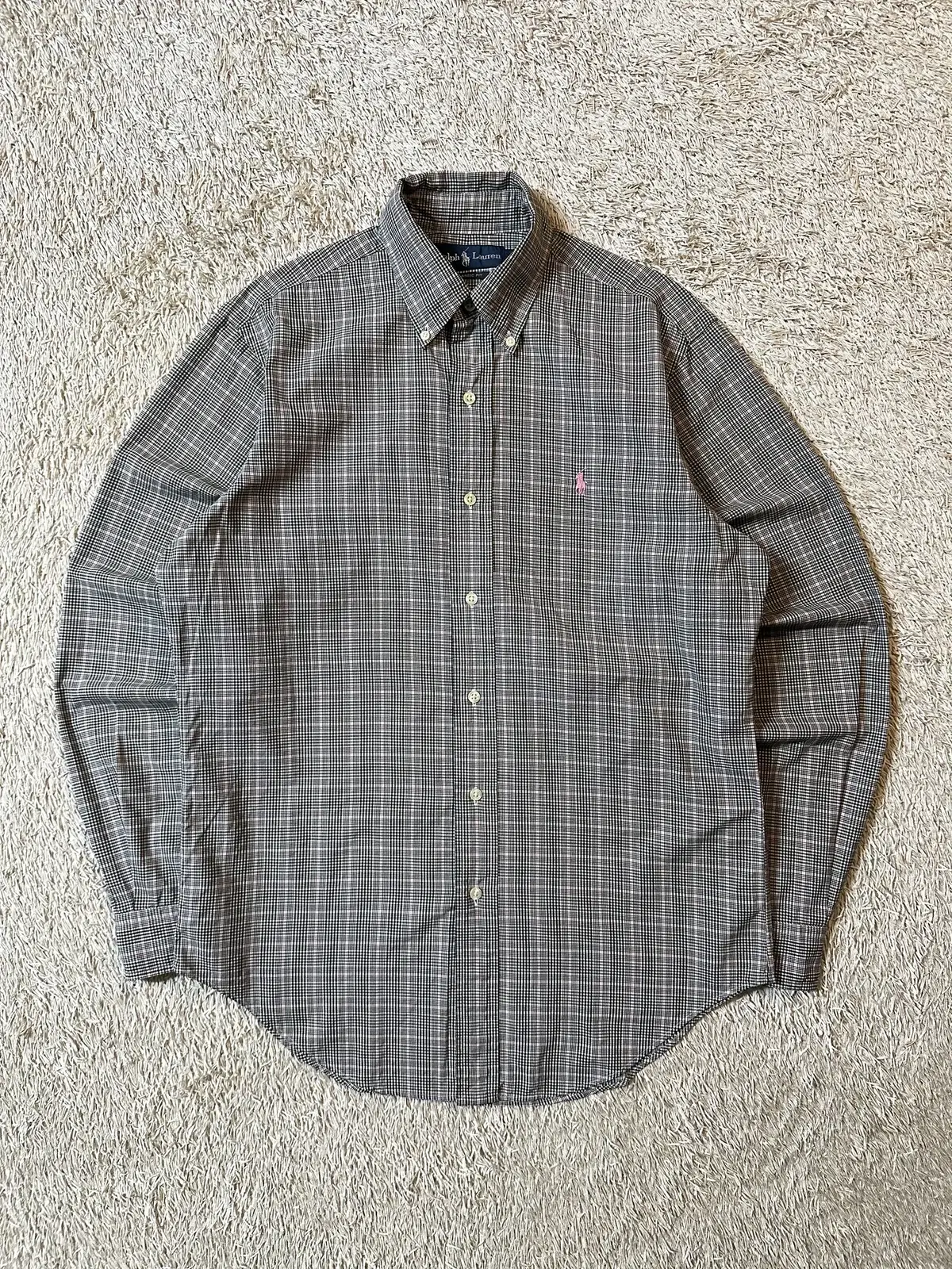 [S] Polo Ralph Lauren POLO Classic fit pink pony check shirt black