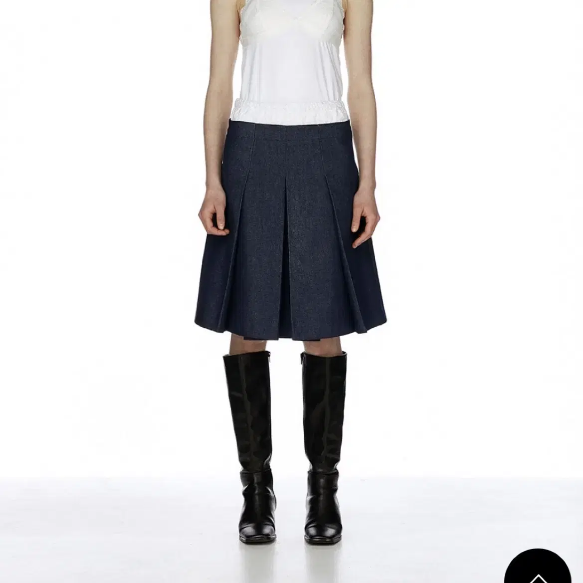 버뮬라 denim pleated skirt (deep blue)