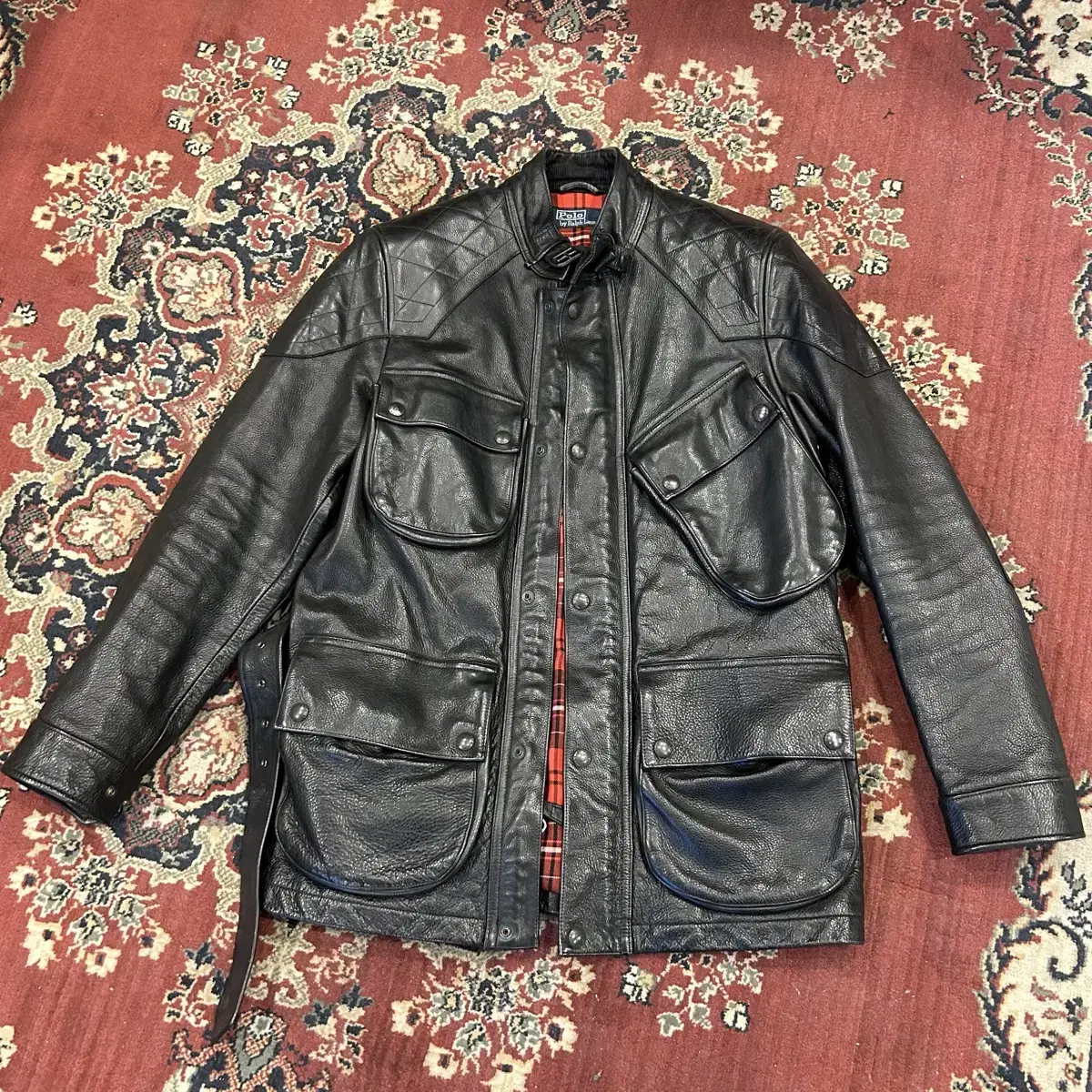 M) Polo Ralph Lauren Biker belted cowhide leather cowhide jacket